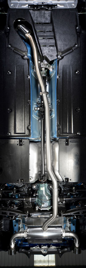 Full Milltek Sport Primary Cat-back System (including the secondary catalyst replacement pipe, shown at the very top of the picture) Full Milltek Sport Primary Cat-back System - including the Over-Pipe (hidden above the engine tray), secondary catalyst replacement pipe (shown at the very top of the picture), non-resonated (louder) centre section, rear silencer and dual tailpipes