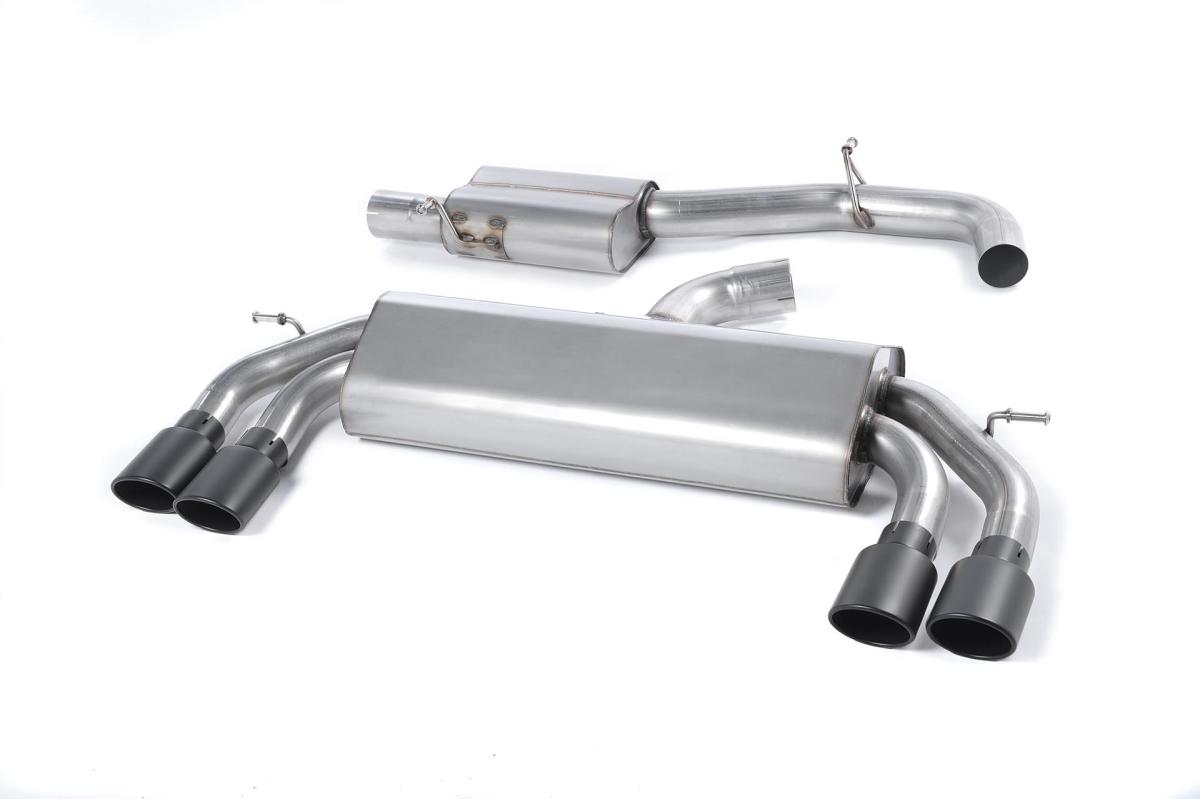 Audi S3 8V/8V.2 - Non-Valved & Resonated (Quieter) Cat-Back Race Exhaust System with Quad Oval Cerakote Black Trims Audi S3 8V/8V.2 - Non-Valved & Resonated (Quieter) Cat-Back Race Exhaust System with Quad Oval Cerakote Black Trims