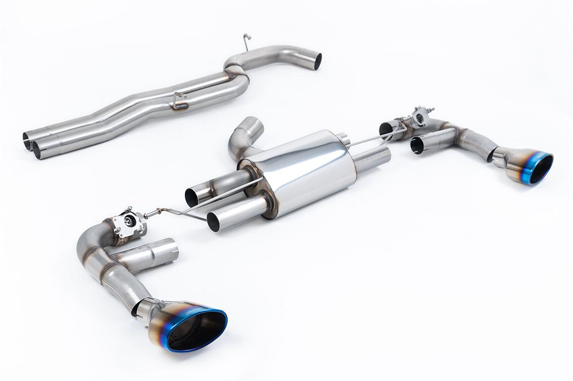 Audi RS3 8V Facelift - 80MM Non-Resonated Race (Loudest) Cat-Back Exhaust System with Burnt Titanium Trims Audi RS3 8V Facelift - 80MM Non-Resonated Race (Loudest) Cat-Back Exhaust System with Burnt Titanium Trims