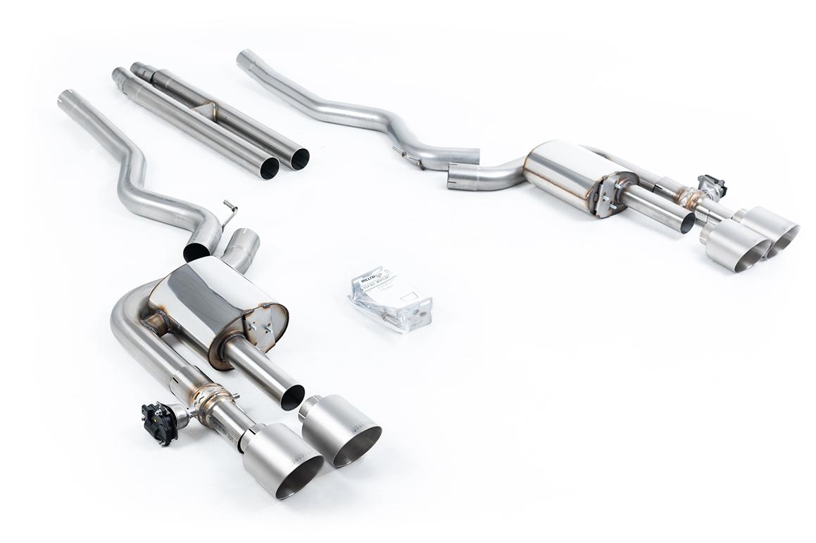 Ford Mustang 5.0 V8 Dark Horse/ Mach 1 - Active Valved Cat Back with H Pipe and Brushed Titanium Tips
